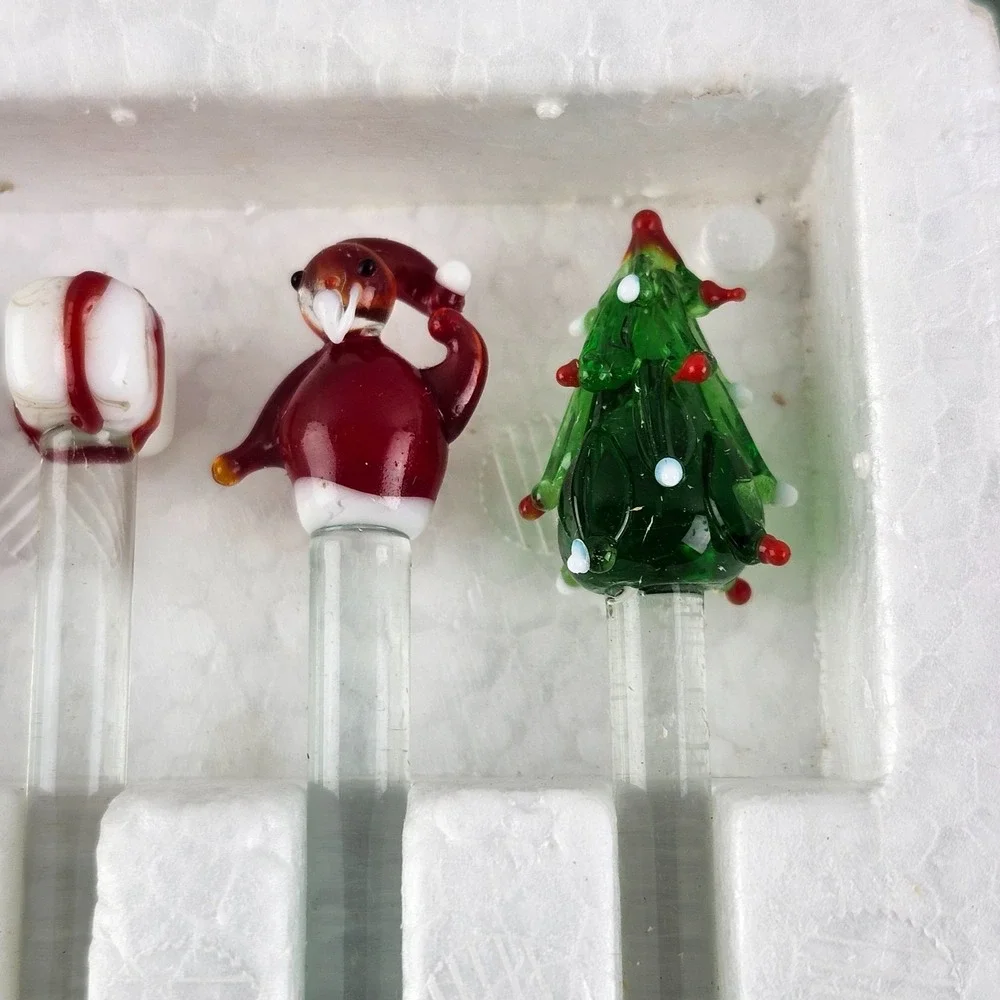 NEW 6 Vintage Glass Christmas‎ Winter Holiday Swizzle Sticks Bamberger's
